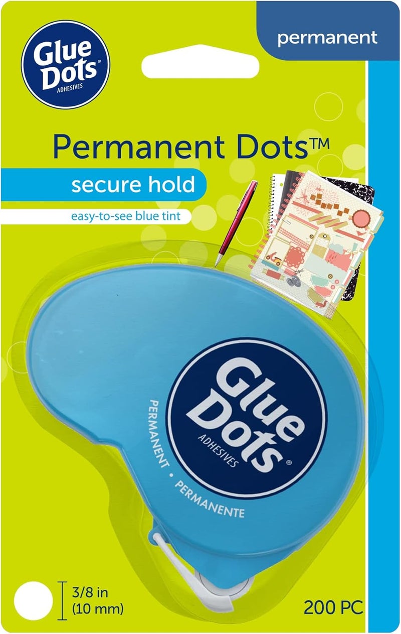 Glue Dots , Permanent Dots Dot N' Go Dispenser, Double-Sided, 3/8", .38 Inch, 200 Dots, DIY Craft Glue Tape, Sticky Adhesive Glue Points, Liquid Hot Glue Alternative, Blue-Tinted - Image 1