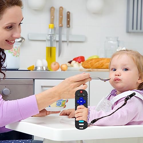 SOLIFEGOBLE 2PCS Baby Cell Phone Toy Infant Teething Sticks, Soft Silicone Baby Remote Control Shape Teethers Toys for Babies 3 6 12 18 Month(Black + Blue) - Image 3