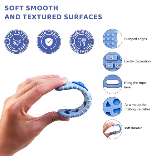 SOLIFEGOBLE 2PCS Baby Cell Phone Toy Infant Teething Sticks, Soft Silicone Baby Remote Control Shape Teethers Toys for Babies 3 6 12 18 Month(Black + Blue) - Image 2