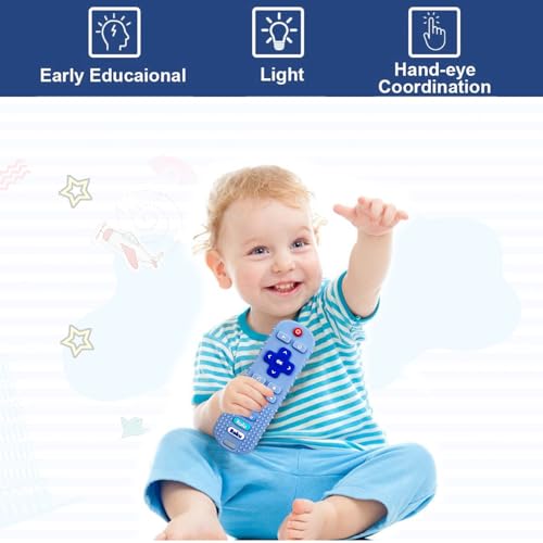 SOLIFEGOBLE 2PCS Baby Cell Phone Toy Infant Teething Sticks, Soft Silicone Baby Remote Control Shape Teethers Toys for Babies 3 6 12 18 Month(Black + Blue) - Image 5