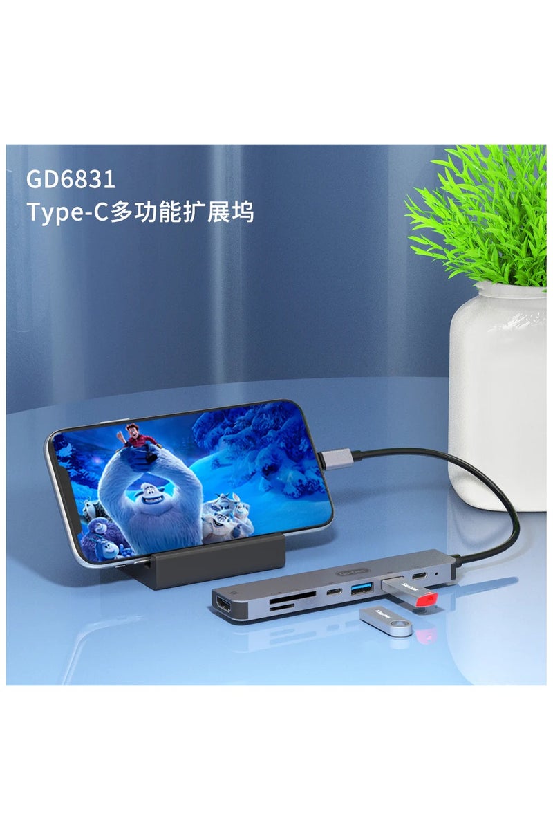 جو-ديز موزع محول USB Type C إلى USB 7 في 1 من Go-Des مع HDMI بدقة 4K وقارئ بطاقات TF/SD وUSB-C وPD للشحن ومنفذي USB-A لأجهزة MacBook والمزيد - Image 3