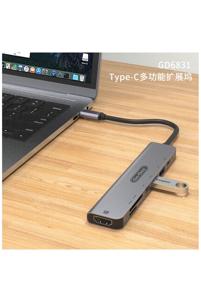جو-ديز موزع محول USB Type C إلى USB 7 في 1 من Go-Des مع HDMI بدقة 4K وقارئ بطاقات TF/SD وUSB-C وPD للشحن ومنفذي USB-A لأجهزة MacBook والمزيد - Image 4