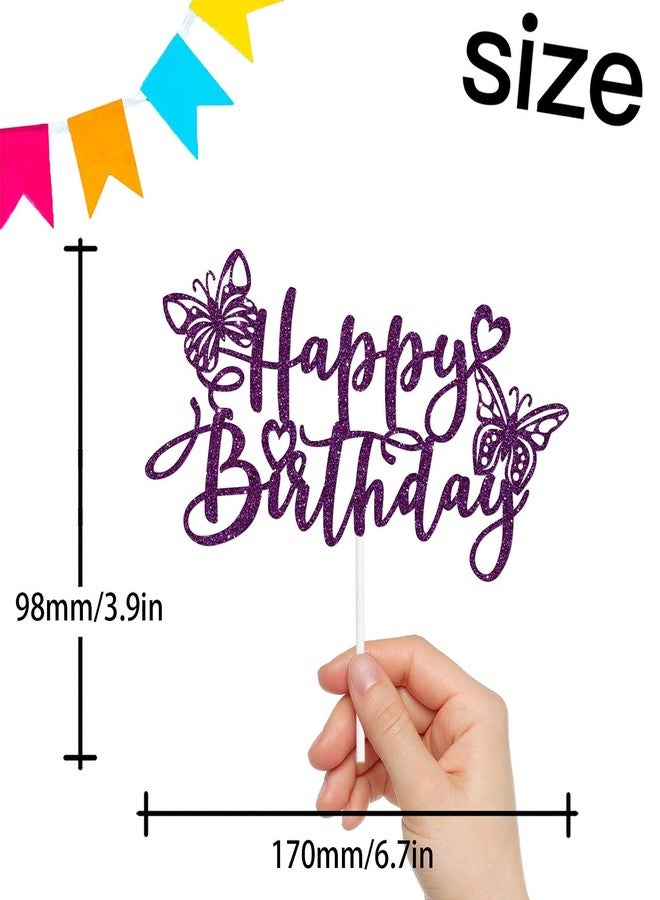 LETLIMIT Purple Glitter Butterfly Happy Birthday Cake Topper Nature insects Theme Decor Supplies Girls Woman Happy Birthday Party Decorations - Image 3