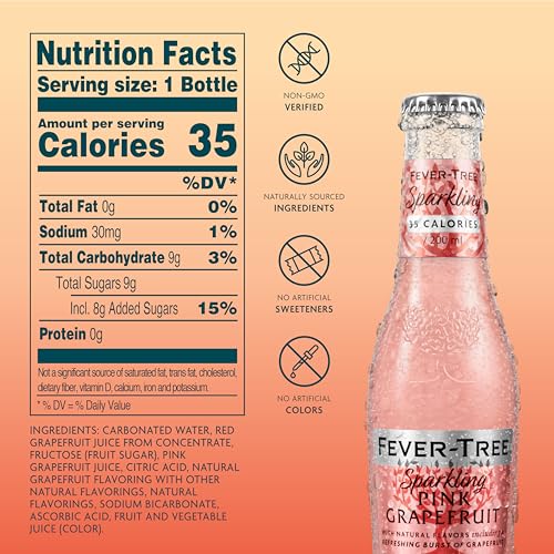 Fever Tree Sparkling Pink Grapefruit - Premium Mixer - Refreshing Beverage for Cocktails & Mocktails. Naturally Sourced Ingredients, No Artificial Sweeteners or Colors - 200 ML Bottles - Pack of 24 - Image 2