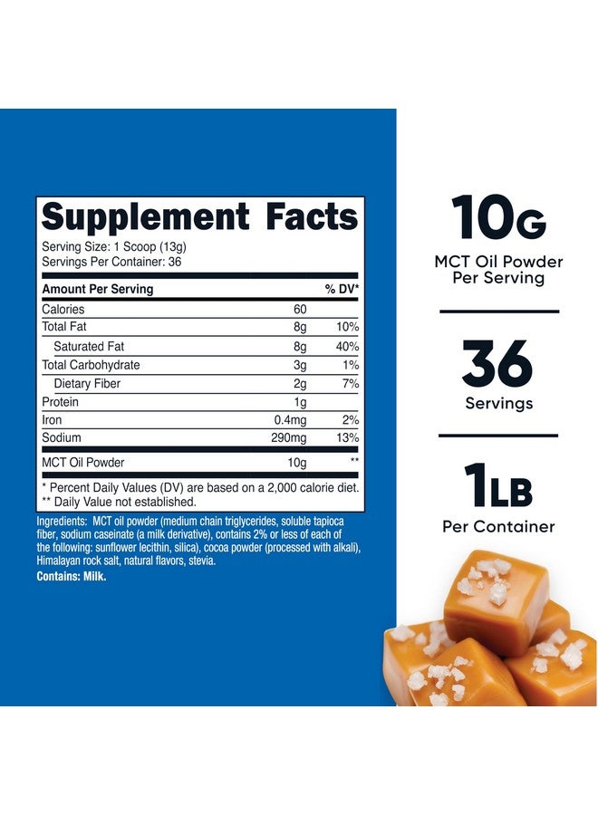 Nutricost مسحوق زيت MCT الممتاز من نوتريكوست (1 رطل) (كراميل مملح) - الأفضل للكيتو، الكيتوز، والحمية الكيتونية - غير معدّل وراثيًا وخالي من الغلوتين، ثلاثي الجليسريد متوسط السلسلة - Image 2