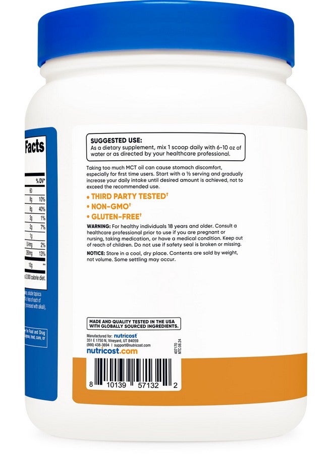 Nutricost مسحوق زيت MCT الممتاز من نوتريكوست (1 رطل) (كراميل مملح) - الأفضل للكيتو، الكيتوز، والحمية الكيتونية - غير معدّل وراثيًا وخالي من الغلوتين، ثلاثي الجليسريد متوسط السلسلة - Image 4