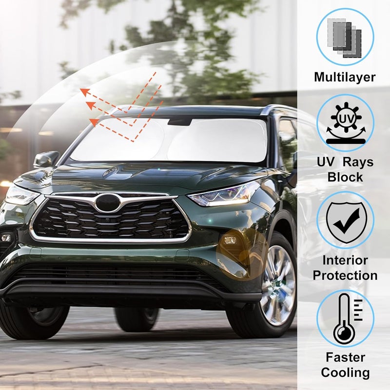 LHFLIVE Windshield Sun Shade Front Sunshade Foldable Sun Visor Protector Custom Fit 2020-2024 2025 2026 Toyota Highlander Accessories Keep Your Car Cooler - Image 2