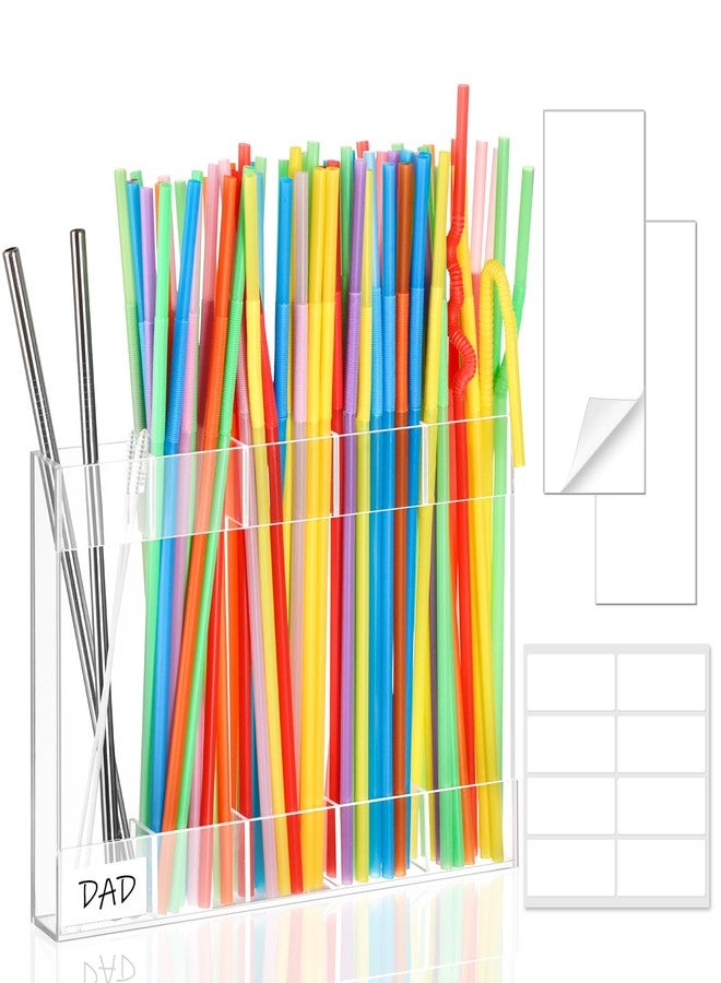 Draupnir Straw Holder for Cabinet Acrylic Straw Storage Organizer with Double Side, Reusable Straws Dispenser With Adhesive Tape and Stickers for Counter Cupboard Kitchen(Transparent) - Image 1