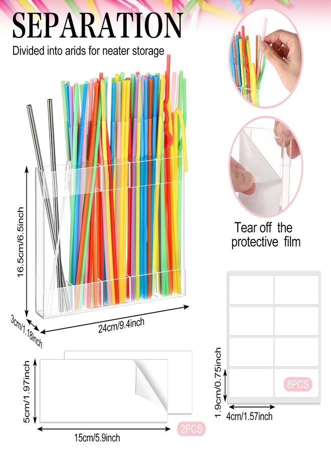 Draupnir Straw Holder for Cabinet Acrylic Straw Storage Organizer with Double Side, Reusable Straws Dispenser With Adhesive Tape and Stickers for Counter Cupboard Kitchen(Transparent) - Image 2