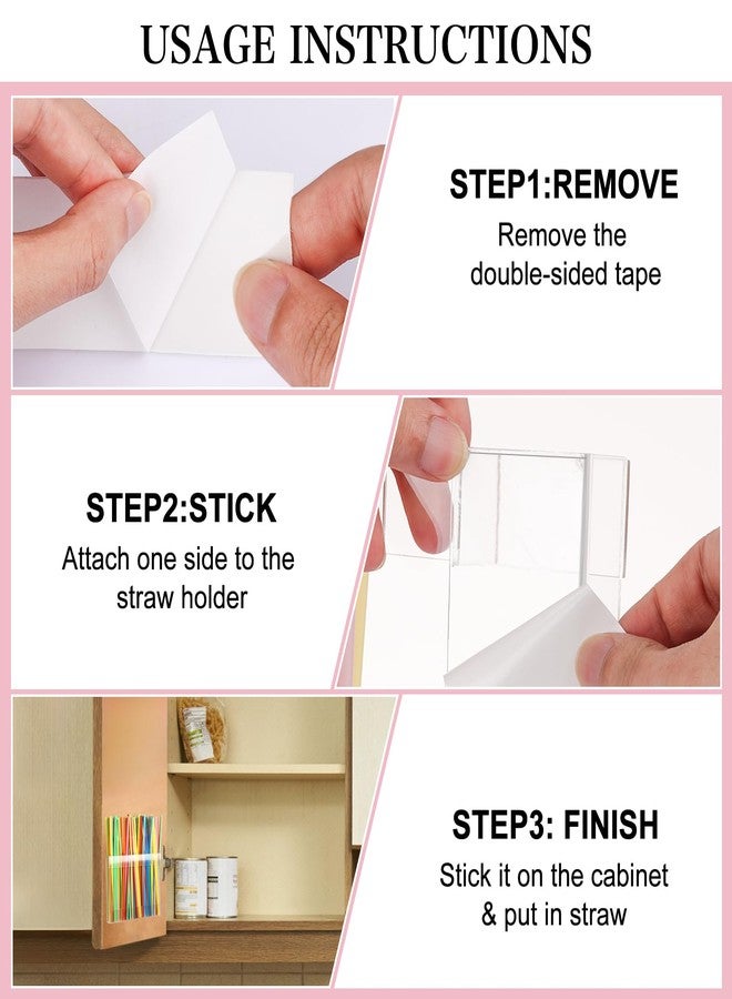 Draupnir Straw Holder for Cabinet Acrylic Straw Storage Organizer with Double Side, Reusable Straws Dispenser With Adhesive Tape and Stickers for Counter Cupboard Kitchen(Transparent) - Image 5