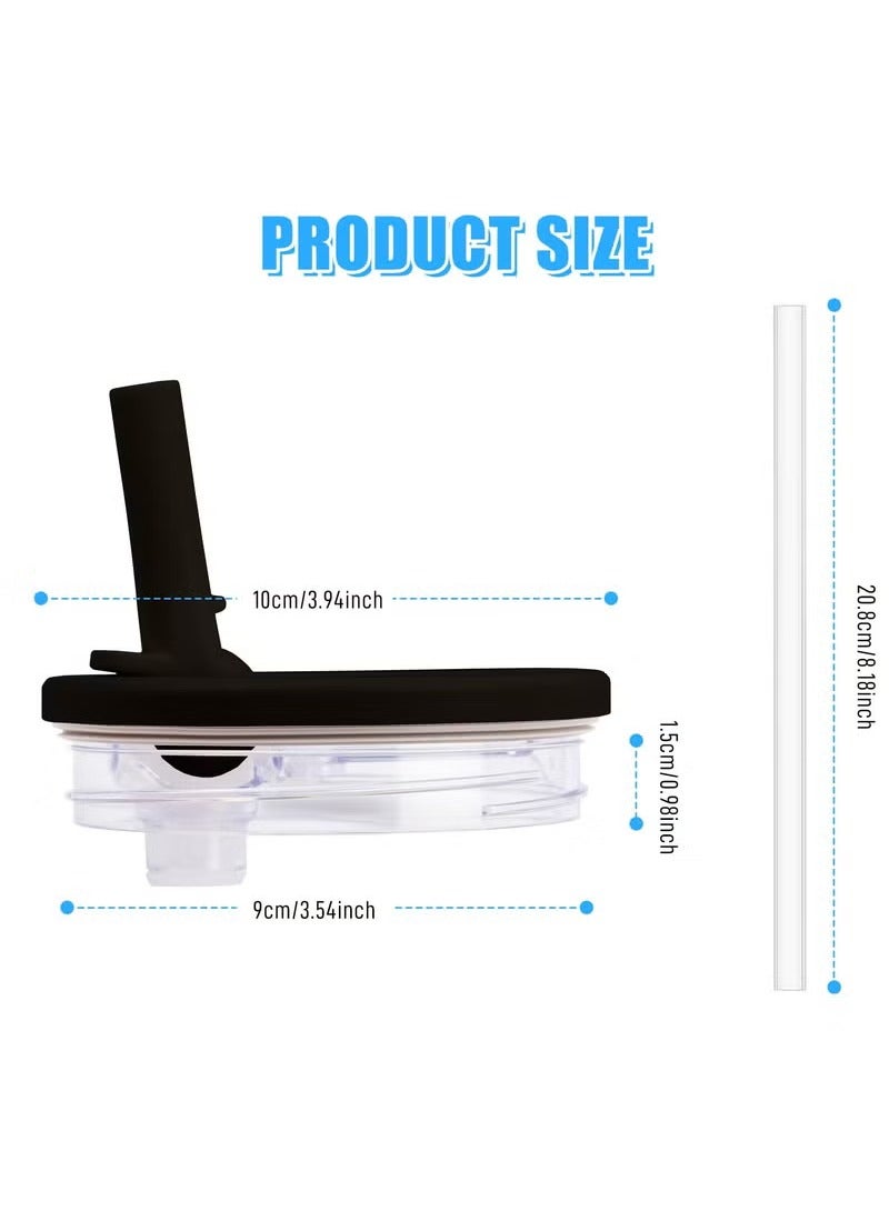 2 Pack 40 oz Tumbler Flip Straw Lid Replacement fit for Stanley Quencher, Spill Proof Splash Resistant Tumbler Lids,Reusable Tumbler Cover for Stanley Cup (black) - Image 2