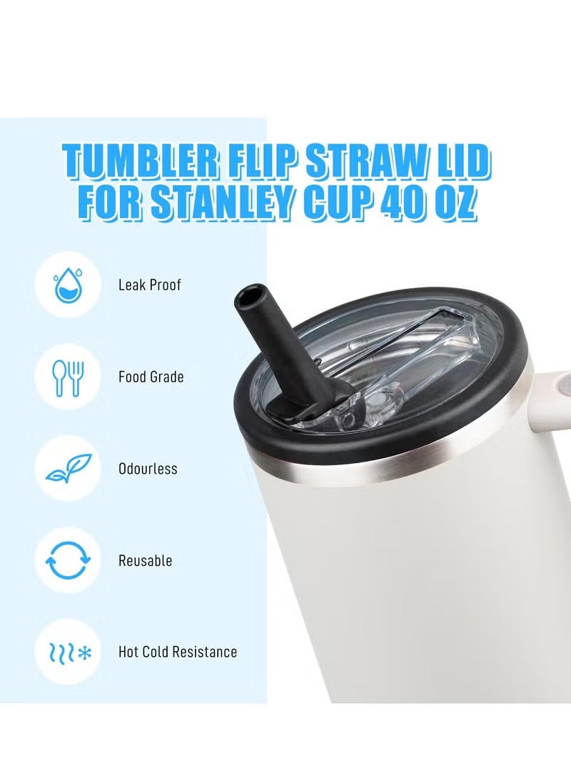 2 Pack 40 oz Tumbler Flip Straw Lid Replacement fit for Stanley Quencher, Spill Proof Splash Resistant Tumbler Lids,Reusable Tumbler Cover for Stanley Cup (black) - Image 3