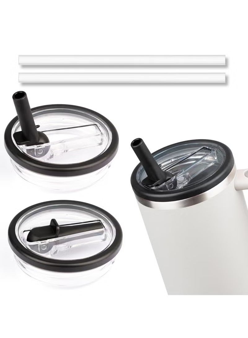 2 Pack 40 oz Tumbler Flip Straw Lid Replacement fit for Stanley Quencher, Spill Proof Splash Resistant Tumbler Lids,Reusable Tumbler Cover for Stanley Cup (black) - Image 1