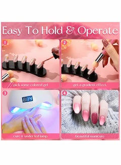 SYOSI Nail Art Brushes, Double Head Sponge Nail Art Tool, Gradient Nail Brush, Rhinestone Handle Acrylic Nail Painting Brush, with 16 Pieces Replacement Head for Nail Art Manicure, 4 Pieces (Pink, White)  - Image 4