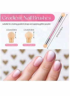 SYOSI Nail Art Brushes, Double Head Sponge Nail Art Tool, Gradient Nail Brush, Rhinestone Handle Acrylic Nail Painting Brush, with 16 Pieces Replacement Head for Nail Art Manicure, 4 Pieces (Pink, White)  - Image 3