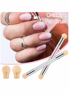 SYOSI Nail Art Brushes, Double Head Sponge Nail Art Tool, Gradient Nail Brush, Rhinestone Handle Acrylic Nail Painting Brush, with 16 Pieces Replacement Head for Nail Art Manicure, 4 Pieces (Pink, White)  - Image 5
