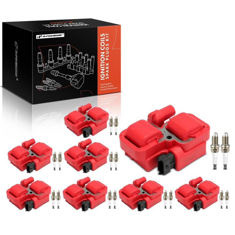 APremiumRed8x Ignition Coil Pack and 16x Iridium Spark Plugs Compatible with MercedesBenz C43 AMG C55 AMG E430 E500 E55 AMG S430 S500 S55 AMG CLS500 G500 SL500 R500 B200 CL500 CLK430