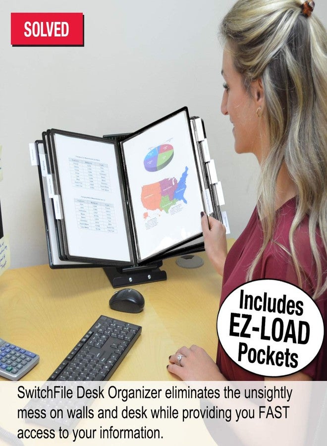 Ultimate Office SwitchFile Reference Organizer Displays Both Landscape or Portrait Documents, Desk or Wall Mount, Featuring, 10 EZ-Load Pockets to Hold 20 Sheets of Paper, Black Pockets - Image 3