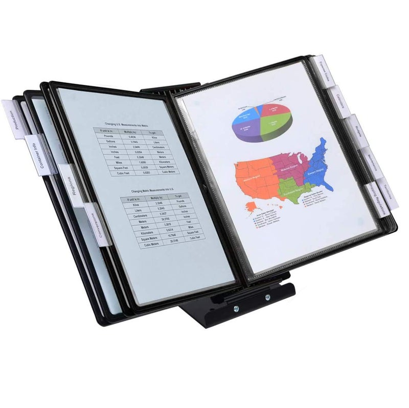 Ultimate Office SwitchFile Reference Organizer Displays Both Landscape or Portrait Documents, Desk or Wall Mount, Featuring, 10 EZ-Load Pockets to Hold 20 Sheets of Paper, Black Pockets - Image 1