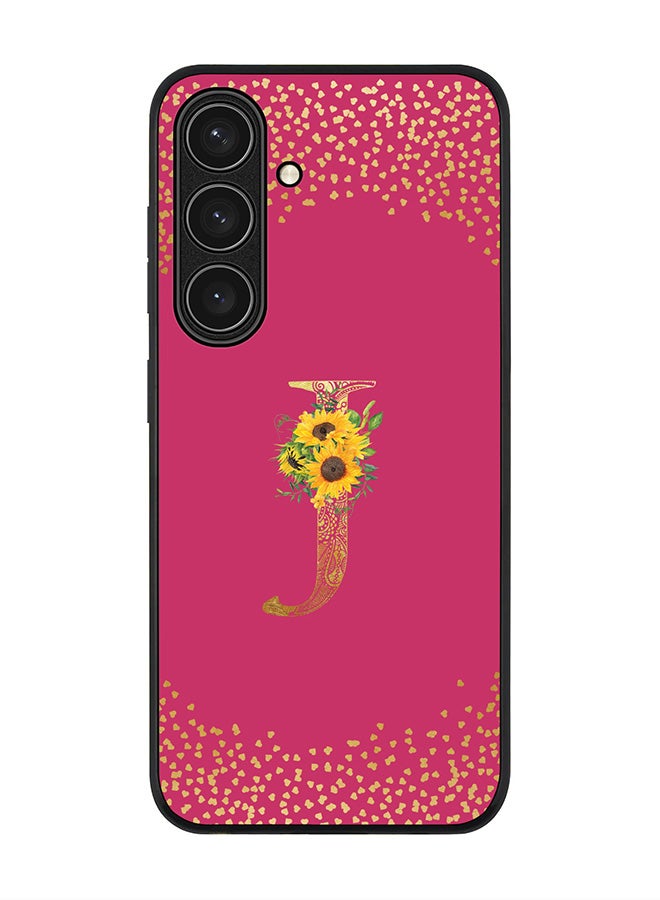Stylizedd Rugged Black edge case for Samsung Galaxy S24 FE, Slim fit Case Cover - Custom Monogram Initial Letter Floral Pattern Alphabet - J ( Deep Pink Rose ) - Image 1