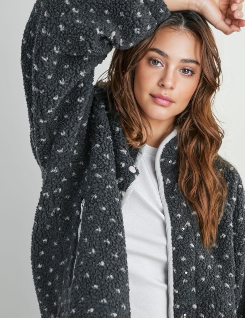 Meyhad Women's Fleece Jacket Button Down Lapel Collar Sherpa Jackets Long Sleeve Contrast Quilted Outerwear(1006-Grey-M) - Image 5