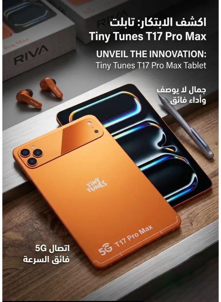 Tiny Tunes T17 Pro Max 5G Smart Tablet PC with 10.1-inch, 24GB RAM, 1TB Storage, Wireless Keyboard & Mouse "Orange" - Image 2