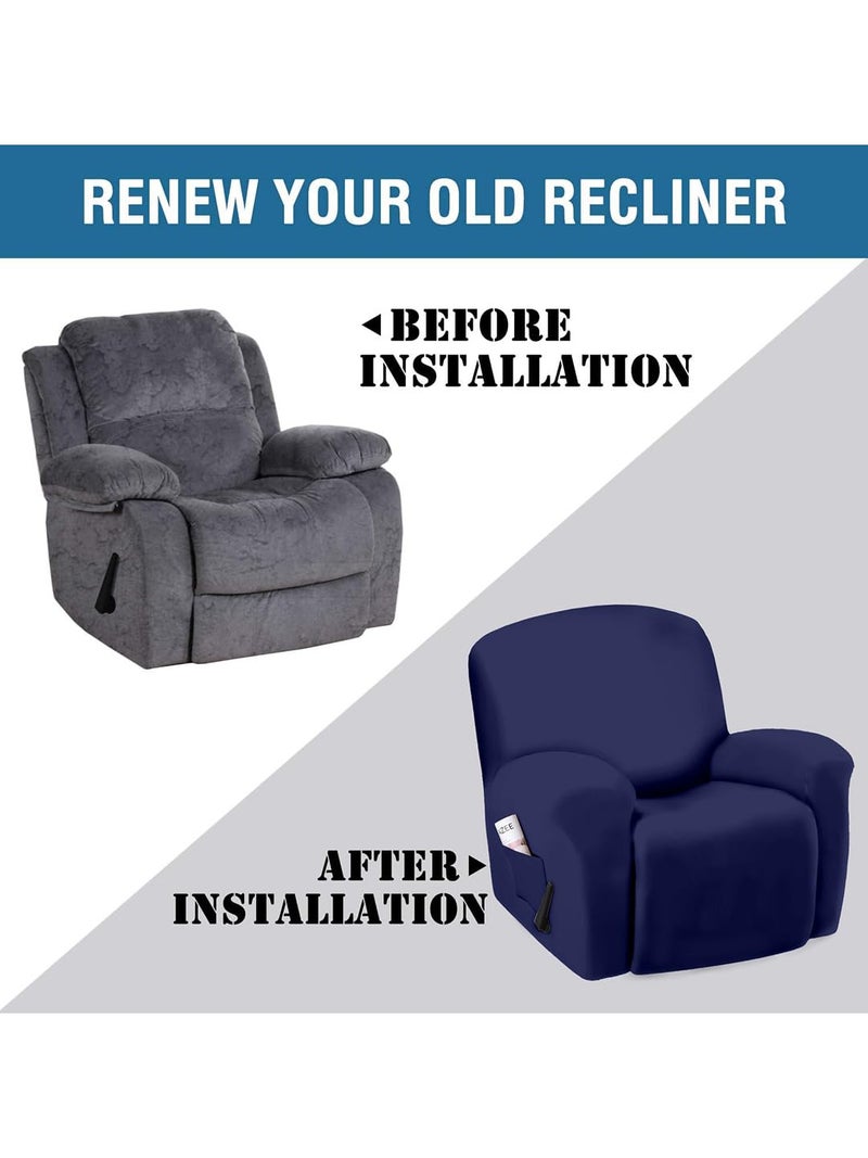 VORHANG Super Stretch Printed Recliner Cover Recliner Couch Covers Recliner Chair Cover Form Fitted Non Slip Reclining Slipcovers for Standard Large Recliner Soft ThickNavy Blue - Image 3