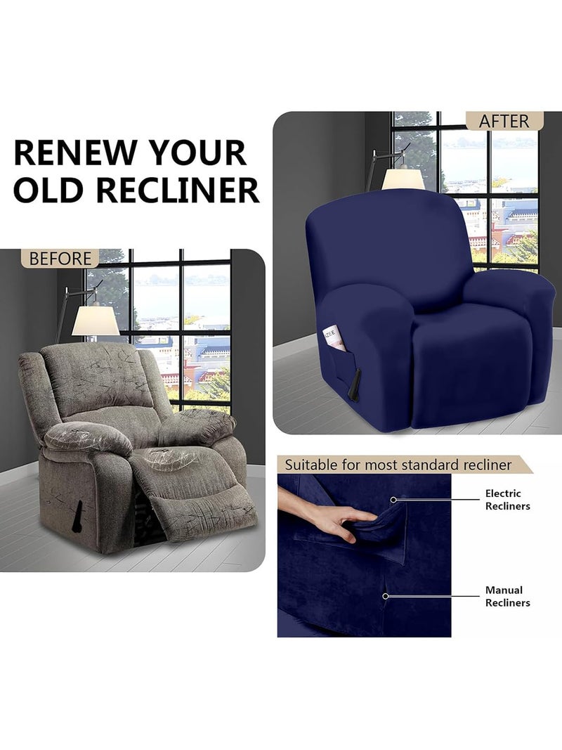VORHANG Super Stretch Printed Recliner Cover Recliner Couch Covers Recliner Chair Cover Form Fitted Non Slip Reclining Slipcovers for Standard Large Recliner Soft ThickNavy Blue - Image 5