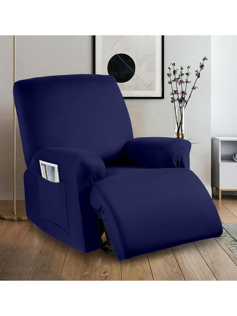 VORHANG Super Stretch Printed Recliner Cover Recliner Couch Covers Recliner Chair Cover Form Fitted Non Slip Reclining Slipcovers for Standard Large Recliner Soft ThickNavy Blue - Image 2