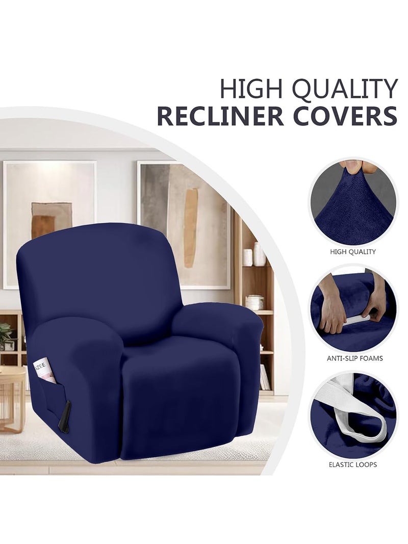 VORHANG Super Stretch Printed Recliner Cover Recliner Couch Covers Recliner Chair Cover Form Fitted Non Slip Reclining Slipcovers for Standard Large Recliner Soft ThickNavy Blue - Image 4