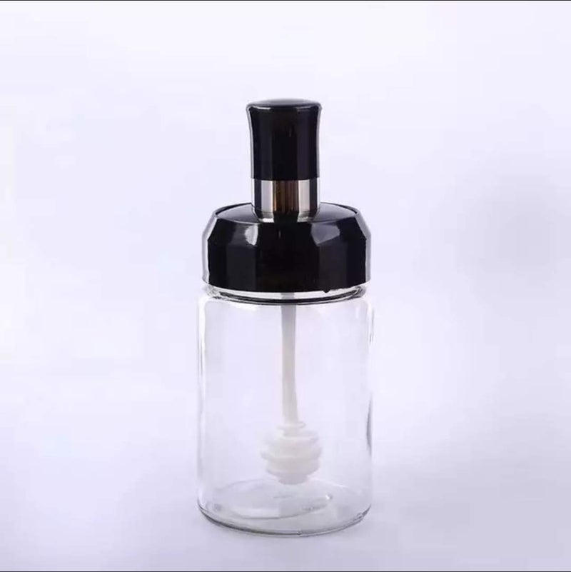 Bhavyam multipurpose transparent honey storage jar with dipper spoon stick,glass honey jar with spoon spreader,thick liquid honey tomato catchup sauce bottle with lid(250 ml/empty) (1) - Image 2