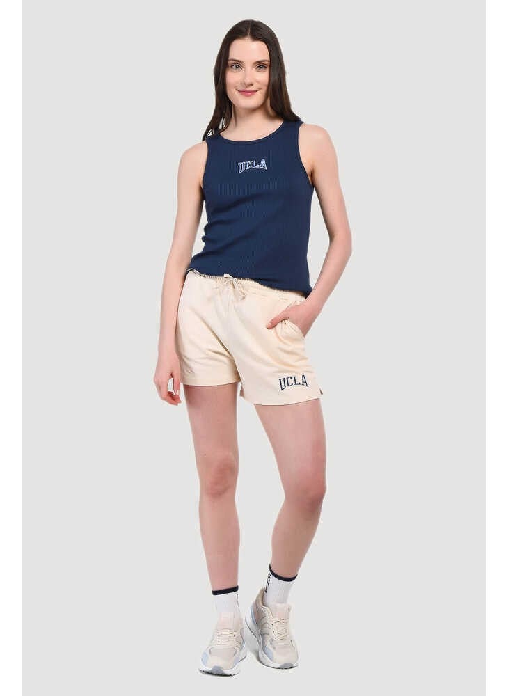 UCLA Rosa Beige Oversize Embroidered Women's Knitted Shorts  - Image 1