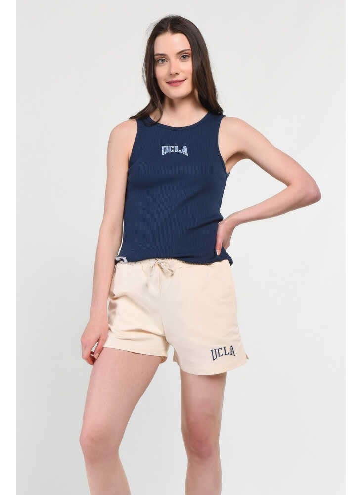 UCLA Rosa Beige Oversize Embroidered Women's Knitted Shorts  - Image 3