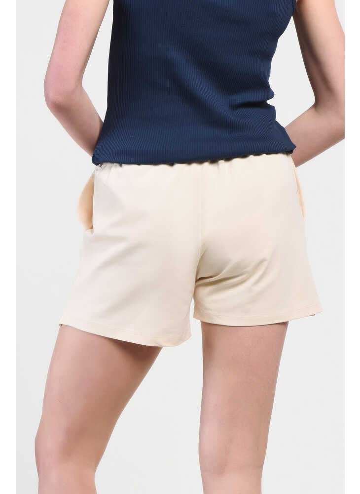 UCLA Rosa Beige Oversize Embroidered Women's Knitted Shorts  - Image 2