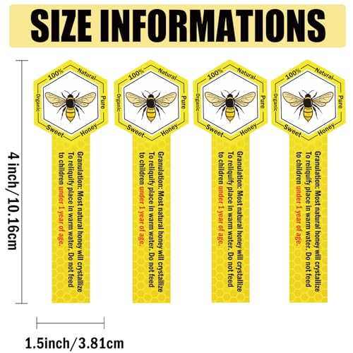 SMARSTICKER Tamper Proof Pure Honey Stickers 1.5 x 4 Inches Tamper Evident Seals Labels Honey Label Stickers for Honey Jars Bottle Lid Labels Tamper Proof Honey Labels Pure Honey Labels (Honey Bee) - Image 2