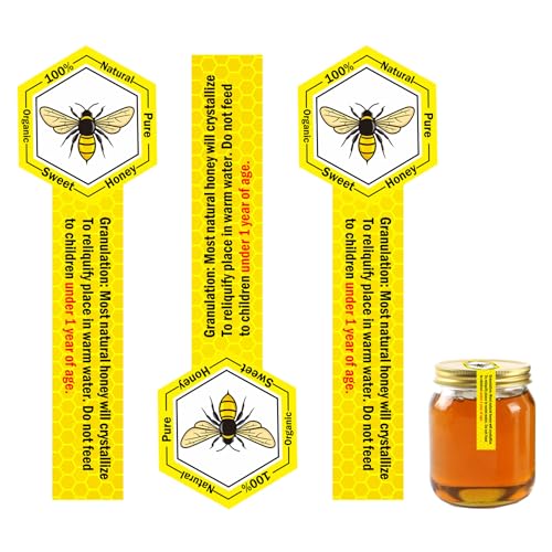 SMARSTICKER Tamper Proof Pure Honey Stickers 1.5 x 4 Inches Tamper Evident Seals Labels Honey Label Stickers for Honey Jars Bottle Lid Labels Tamper Proof Honey Labels Pure Honey Labels (Honey Bee) - Image 1
