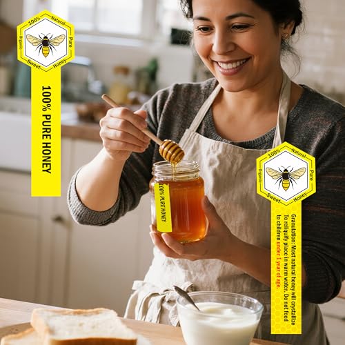 SMARSTICKER Tamper Proof Pure Honey Stickers 1.5 x 4 Inches Tamper Evident Seals Labels Honey Label Stickers for Honey Jars Bottle Lid Labels Tamper Proof Honey Labels Pure Honey Labels (Honey Bee) - Image 3