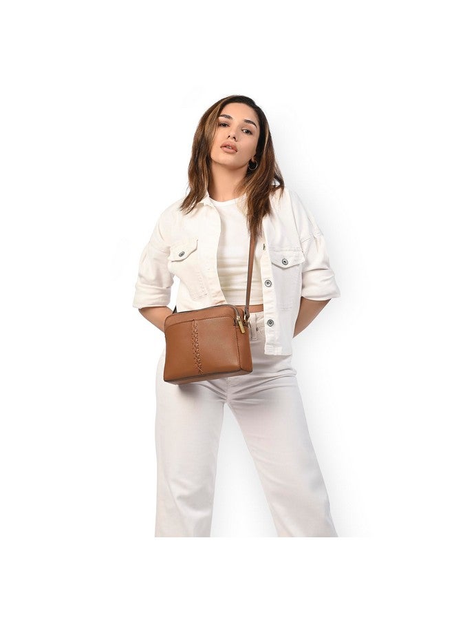 Accessorize London Women's Tan Sling Bag with Adjustable Strap|crossbody sling bag for women stylish|Ladies classic everyday use sling bag | Shoulder bag for woman - Image 2