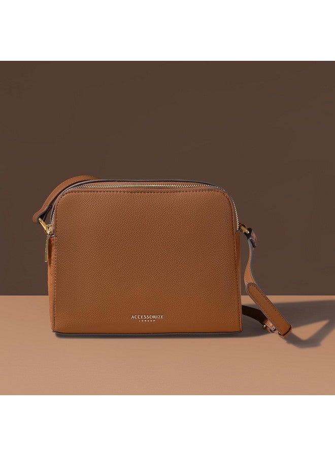 Accessorize London Women's Tan Sling Bag with Adjustable Strap|crossbody sling bag for women stylish|Ladies classic everyday use sling bag | Shoulder bag for woman - Image 5