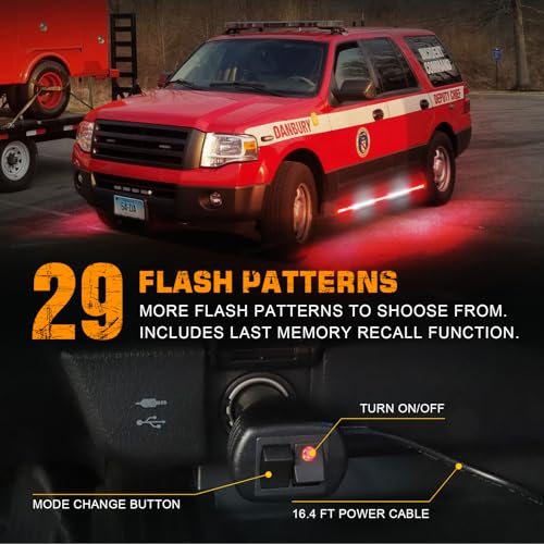 XRIDONSEN 2PCS 60 inch Truck Emergency Lights Strip 720 LED Running Board Strobe Lights Red White Firefighter Lights Flashing Warning Safety First Responder Lights for Vehicles Trucks Pickup Fire POV - Image 4