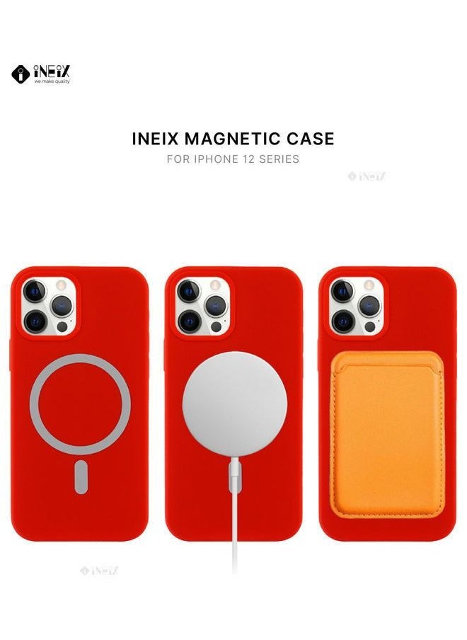INEIX - MagSafe Compatible Silicone Case Cover For Apple iPhone 12 Pro Max Red - Image 1