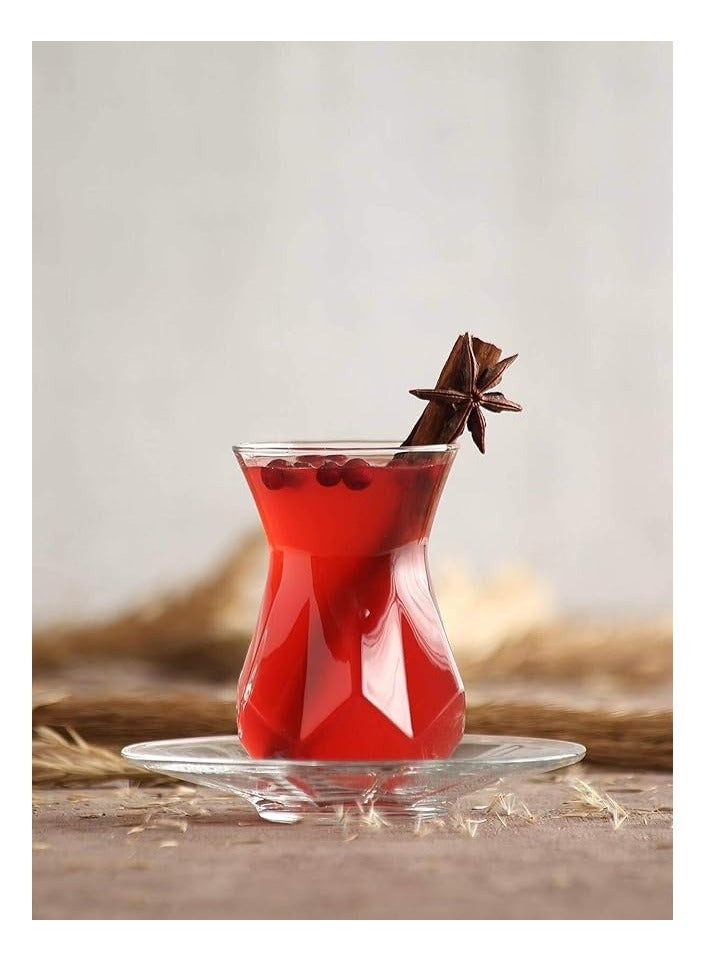 LAV طقم شاي أليا من 12 قطعة – 6 أكواب شاي (165 مل) + 6 أطباق زجاجية (125 مم) – طقم تقديم أنيق وعملي للاستخدام اليومي والضيوف - Image 1