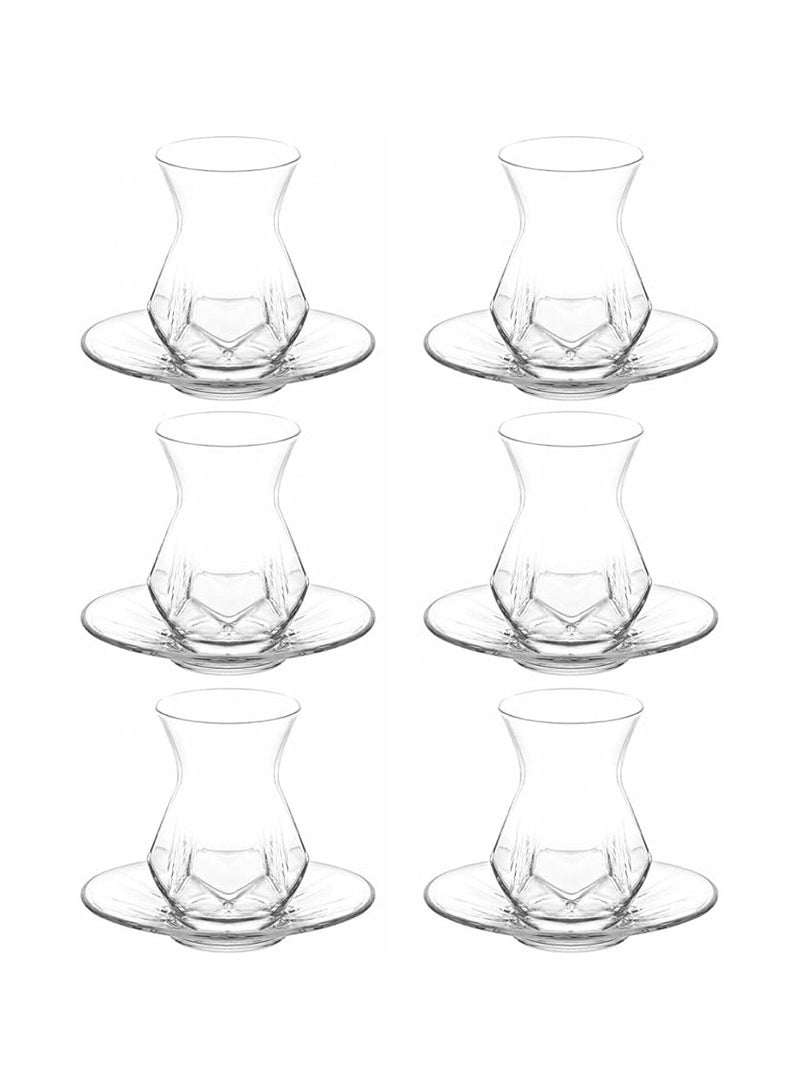 LAV طقم شاي أليا من 12 قطعة – 6 أكواب شاي (165 مل) + 6 أطباق زجاجية (125 مم) – طقم تقديم أنيق وعملي للاستخدام اليومي والضيوف - Image 3