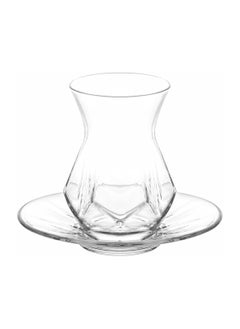 LAV 12 Pieces Alya Tea Set 6 Pieces Tea Glass 165 Ml And 6 Pieces Plate 125 Mm  - Image 1