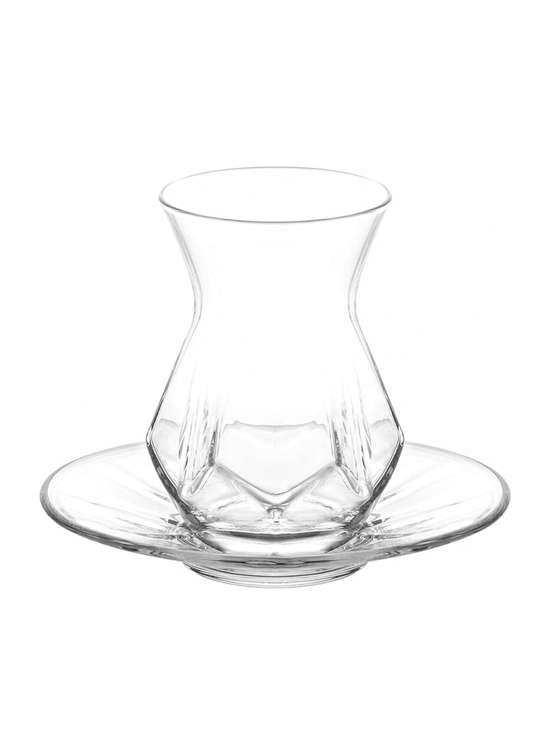 LAV 12 Pieces Alya Tea Set 6 Pieces Tea Glass 165 Ml And 6 Pieces Plate 125 Mm  - Image 1