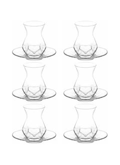 LAV 12 Pieces Alya Tea Set 6 Pieces Tea Glass 165 Ml And 6 Pieces Plate 125 Mm  - Image 2