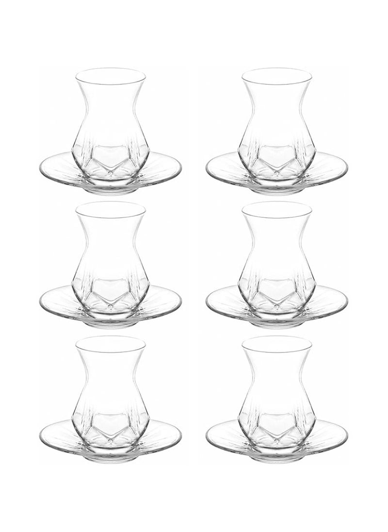 LAV 12 Pieces Alya Tea Set 6 Pieces Tea Glass 165 Ml And 6 Pieces Plate 125 Mm  - Image 2