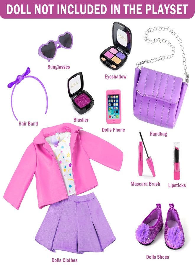 DOTVOSY American 18 Inch Dolls Clothes and Makeup Accessories,Cosmetic Toys Shoulder Bags Gift Playset Fit for 18" Doll Including Skirt Outfit Eye Shadow Lipstick Blusher Headband,Doll Not Include - Image 2