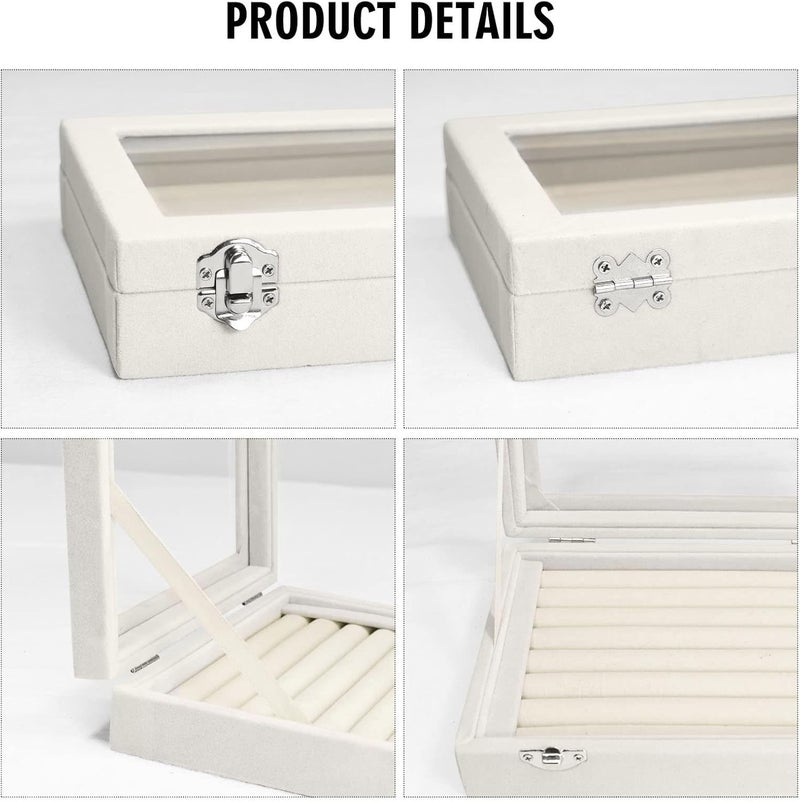Vicoter Rings Organizer Tray 7 Slots Velvet Jewelry Earring Storage Box with Transparent lid Jewelry Display Case for Girls Wife Mom Women (Beige) - Image 4