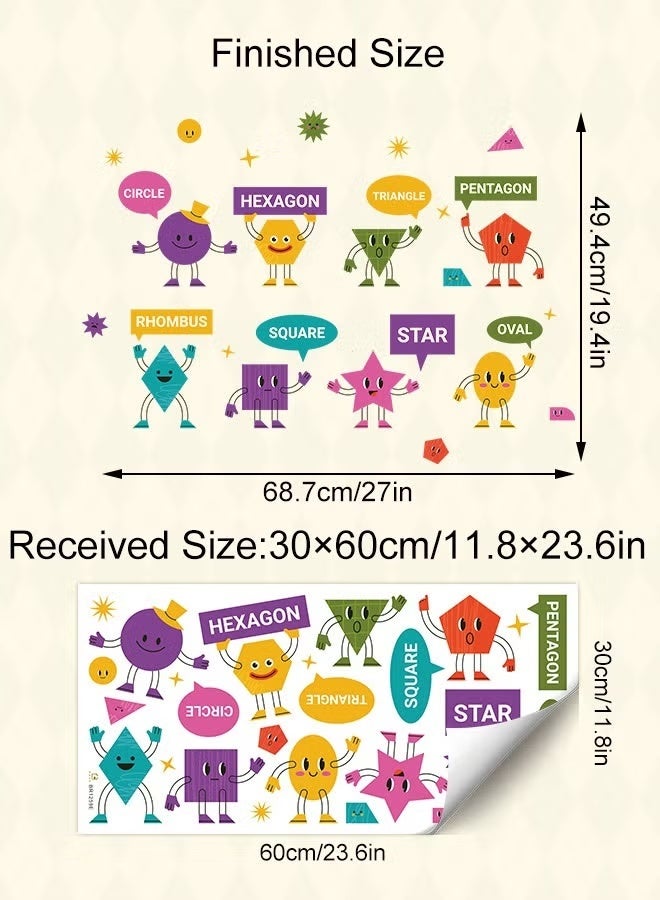 "2 pcs Cartoon Geometric Shapes Wall Stickers for Kids Room - Self-Adhesive Educational Decals with English Names " - Image 5